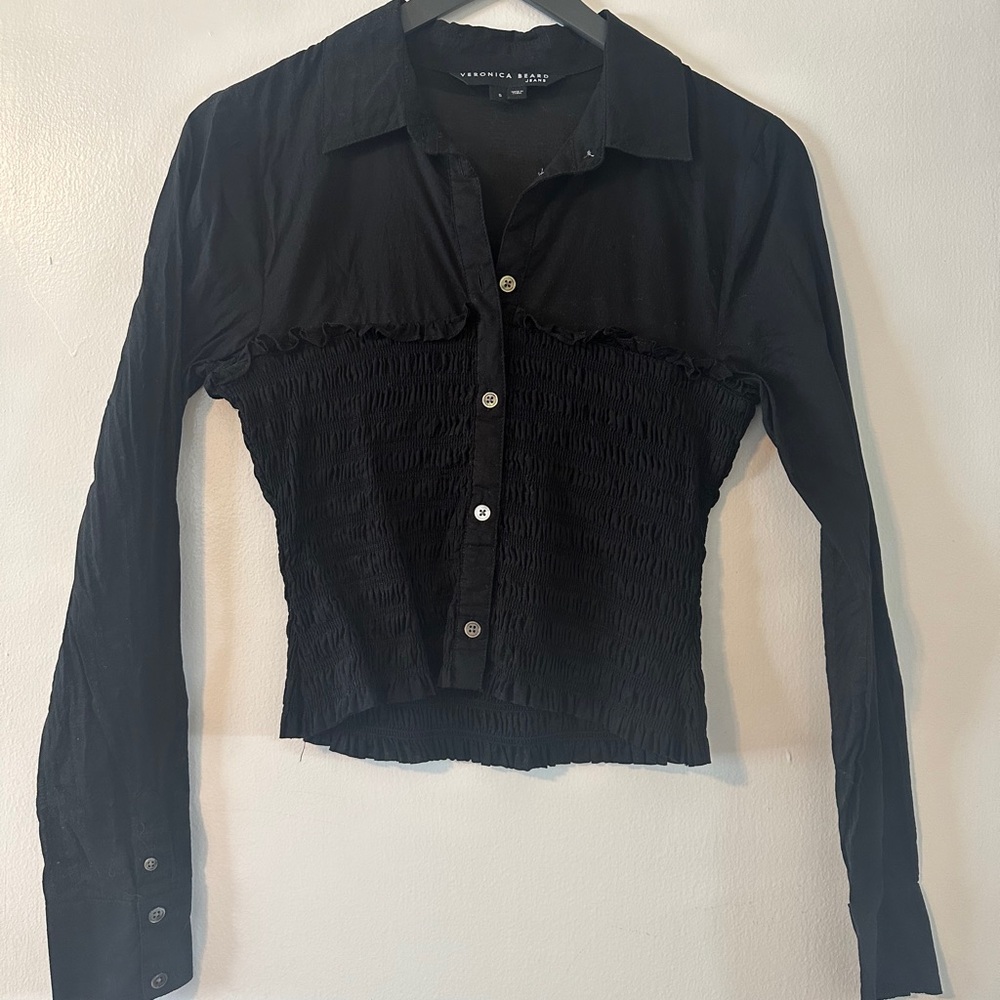 Veronica Beard Black Button Down Blouse Size S - image 1